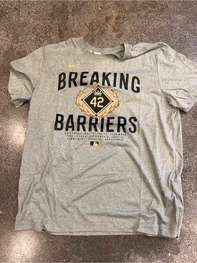 Nike MLB Gray Short Sleeve 'Breaking Barriers' Tee. Jackie Robinson.